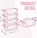 4 Pcs Stackable Wire Baskets for Pantry Organizers and Storage,pink, - Image 2