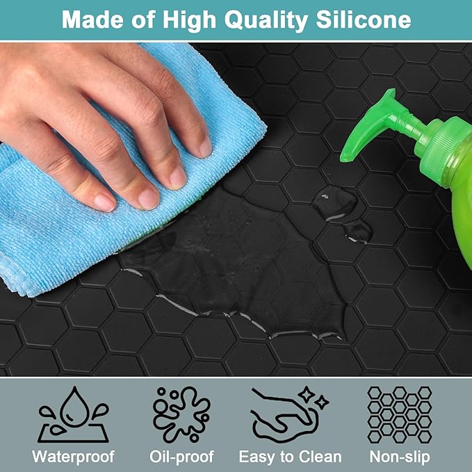 Under Sink Mat 28" x 22", Silicone Under Kitchen Sink Mat, Waterproof Under Sink Protector Mat, Shelf Liners Cabinet Liner for Kitchen and Bathroom, Black - Image 4