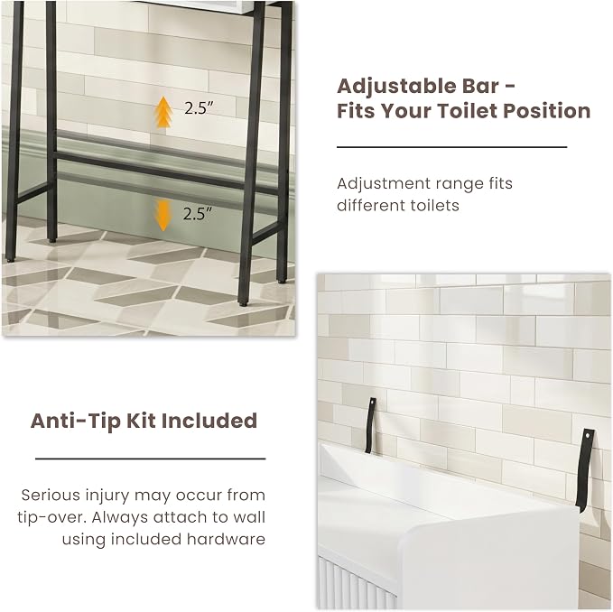 Over The Toilet Storage Cabinet,31" W Bathroom Organizer, White - Image 7