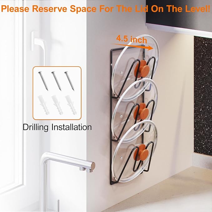 Durmmur 2 Pack Pot Lid Organizer, 6-Tier Lid Holder for Cabinet Door & Wall - Image 5