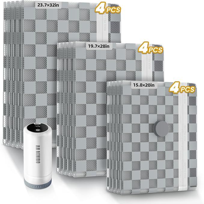 Vacuum Storage Bags with Pump, 12PCS Space Saver Bags for Clothing Travel by AHAEHIBO