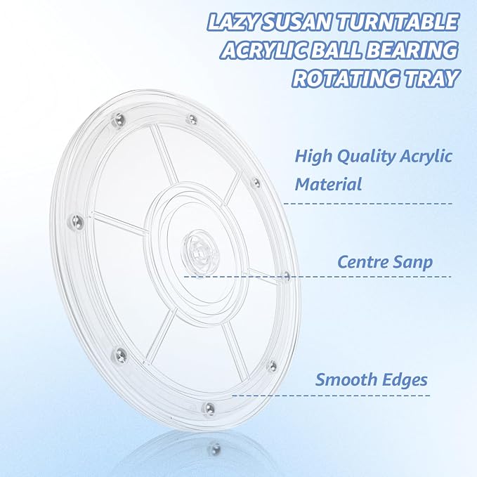 WOPPLXY 4 Pcs 8 Inch Lazy Susan Turntable Acrylic Ball Bearing Rotating Tray, Clear Turntable Organizer, Rotating Base Clear Acrylic Plates for Pantry, Cabinet, Spices, Makeup, (360˚ Rotation) - Image 3