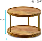 12" Two-Tier Acacia Wood Lazy Susan Organizer Kitchen Turntable for Cabinet Pantry Table Organization - Image 3