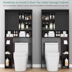 Over the Toilet Storage Cabinet with Farmhouse Sliding Barn Door, Above Toilet Organizer with Toilet Paper Holder Stand, Behind Toilet Shelf, Space Saver for Restroom, Bathroom, Laundry, Black - Image 3