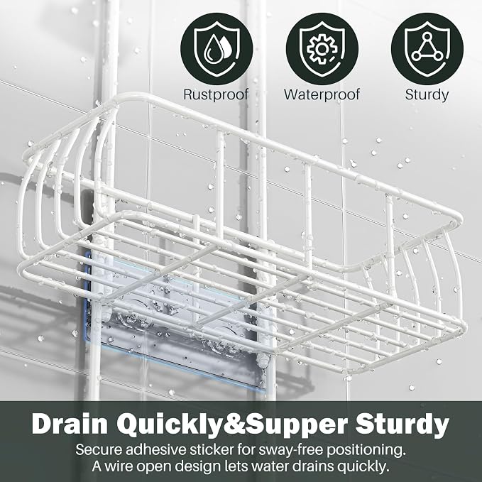 Epicano Shower Caddy Hanging Over Head, White,Stainless Steel - Image 3