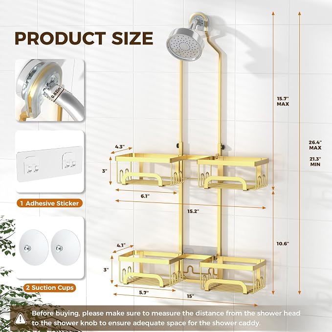 REINHARDT Split Shower Caddy Hanging for Handheld Showerheads, Gold - Image 6