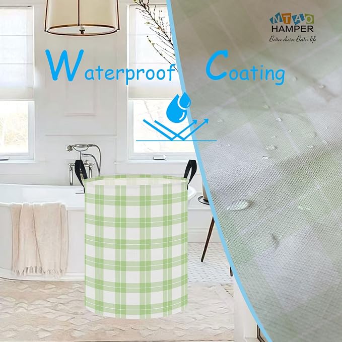 NTAOHAMPER Laundry Hamper, Laundry Basket, Baby Nursery Hamper, Waterproof Storage Bin, Clothes Organizer Basket, Room Decor (Green Plaid) - Image 3