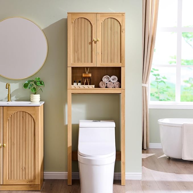 72" Over The Toilet Storage Cabinet, Wood Bathroom Storage Cabinet, Natural - Image 6