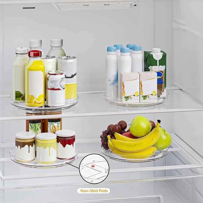 4 Pack 9 Inch Clear Lazy Susan Turntable Organizer, Non-Skid Rotating Tray for Cabinet, Kitchen Pantry Organization and Storage, Acrylic Spinner for Refrigerator, Bathroom Vanity and Spice Rack - Image 5