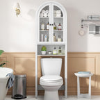 Arched Over The Toilet Storage Cabinet with Acrylic Doors, 4 Tier Small Bathroom Shelf Organizer, Arched Bathroom Cabinet with Adjustable Shelf, Slim Narrow Toilet Rack, Wood, White - Image 3