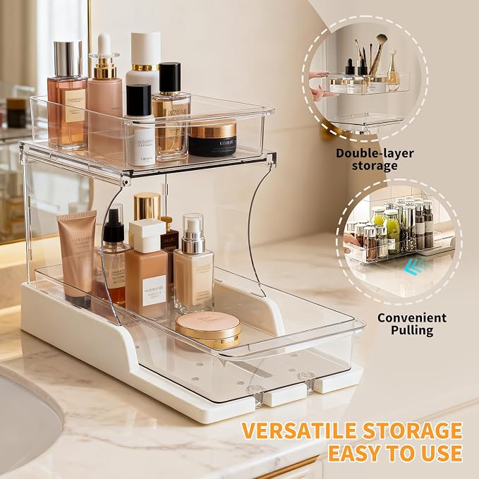 Jsyrjing Pull Out 2 Tier Organizer for Kitchen Bathroom and Cabinet Storage Rotating Pantry Rack Under Sink Organizer Clear and Durable Design 1 Pack - Image 6
