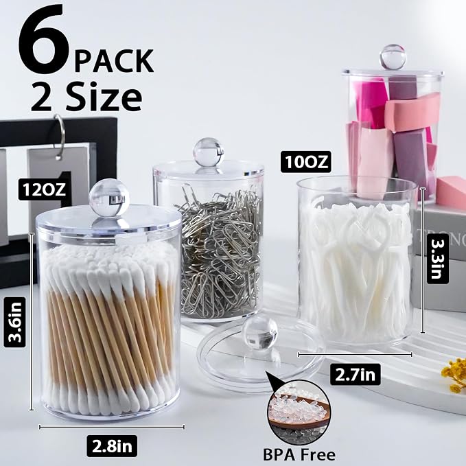 6 Pcs Acrylic Qtip Holder, Cotton Ball Holder Jars with Lids, Clear - Image 2