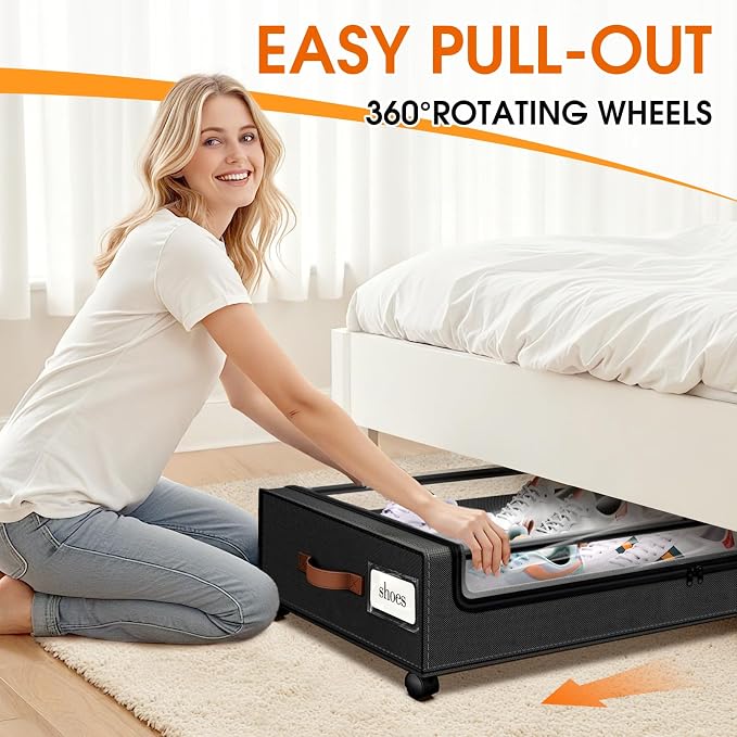 Under Bed Storage with Wheels 1Pack Storage Containers with Clear Window | Under Bed Drawers Rolling Under Bed Storage for Clothes,Shoes, Blankets (30.71 x 16.93 x 6.69 in, Black) - Image 4