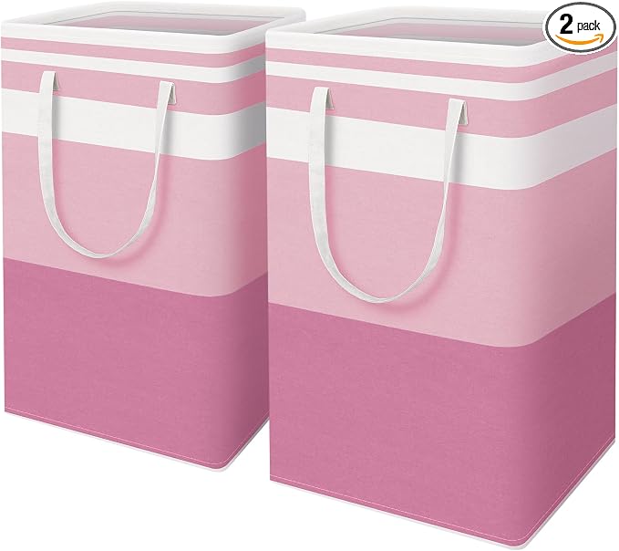 HomeHacks 2 Pack Large Laundry Baskets, Laundry Hampers Bags (Pink 88Lx2) | Waterproof, Freestanding, Collapsible Clothes Hamper with Reinforced Handles in Laundry Room, Dorm, Bathroom, Bedroom by HomeHacks