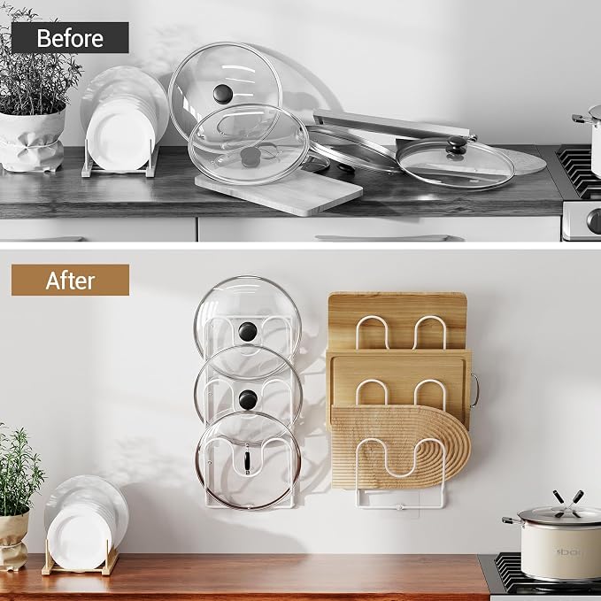 ORDORA Pot Lid Organizer Rack for Cabinet Door, 2 Pack Pot Lid Holder White - Image 2