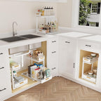 2 Pack Under Sink Organizer with Ball Bearing Sliding Drawer, Heavy Duty Pull Out Cabinet Organizer, 2 Tier Adjustable Storage Rack for Kitchen Bathroom, Space Saving Design, White - Image 5