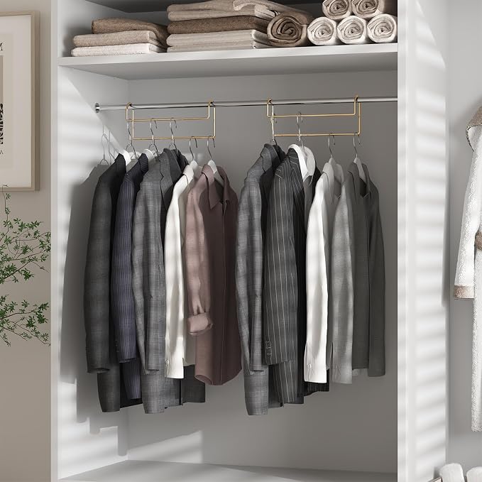 Space Saving Hangers for Clothes: 3 Pack 12 inch Magic Hanger Closet Organizer Metal Heavy Duty Hangers for Shirt Coat Pants Skirt Sorting Storage - Gold - Image 3