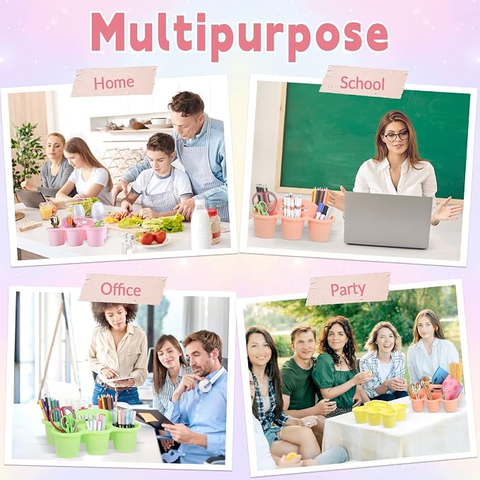 6 Pack Classroom Caddy Organizer with Handle, 6 Compartments, Pastel - Image 7