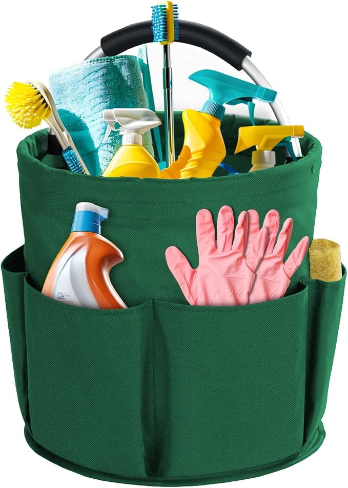 Cleaning Caddy with Handle, Cleaning Products Organiser, 17L Foldable Storage Basket, Cleaning Caddy Organiser, Portable Multi Cleaning Bucket Bag for Home, Garden (Green) by Bototack