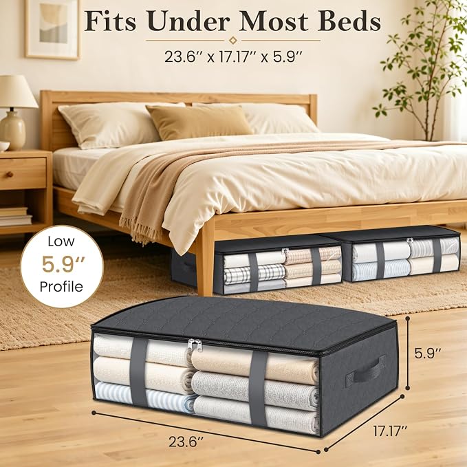 StorageRight Under Bed Storage Bags, 3 Pack, 40L, Gray | Breathable Non-Woven Fabric with a Clear Window and Zippered Top for Clothes, Comforters, Blankets and Seasonal Storage - Image 2