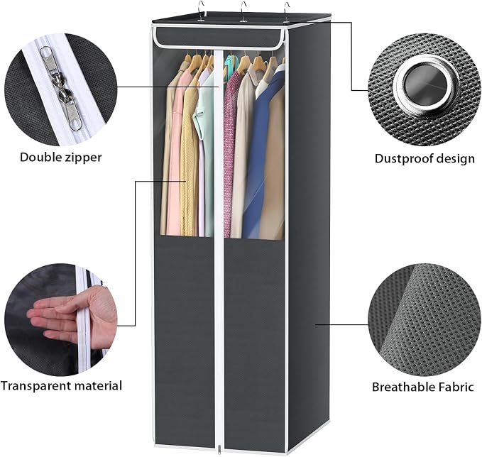 Univivi Garment Bags for Hanging Clothes, Cloth Bag 54 In, 2 PCS, Dark Grey - Image 5