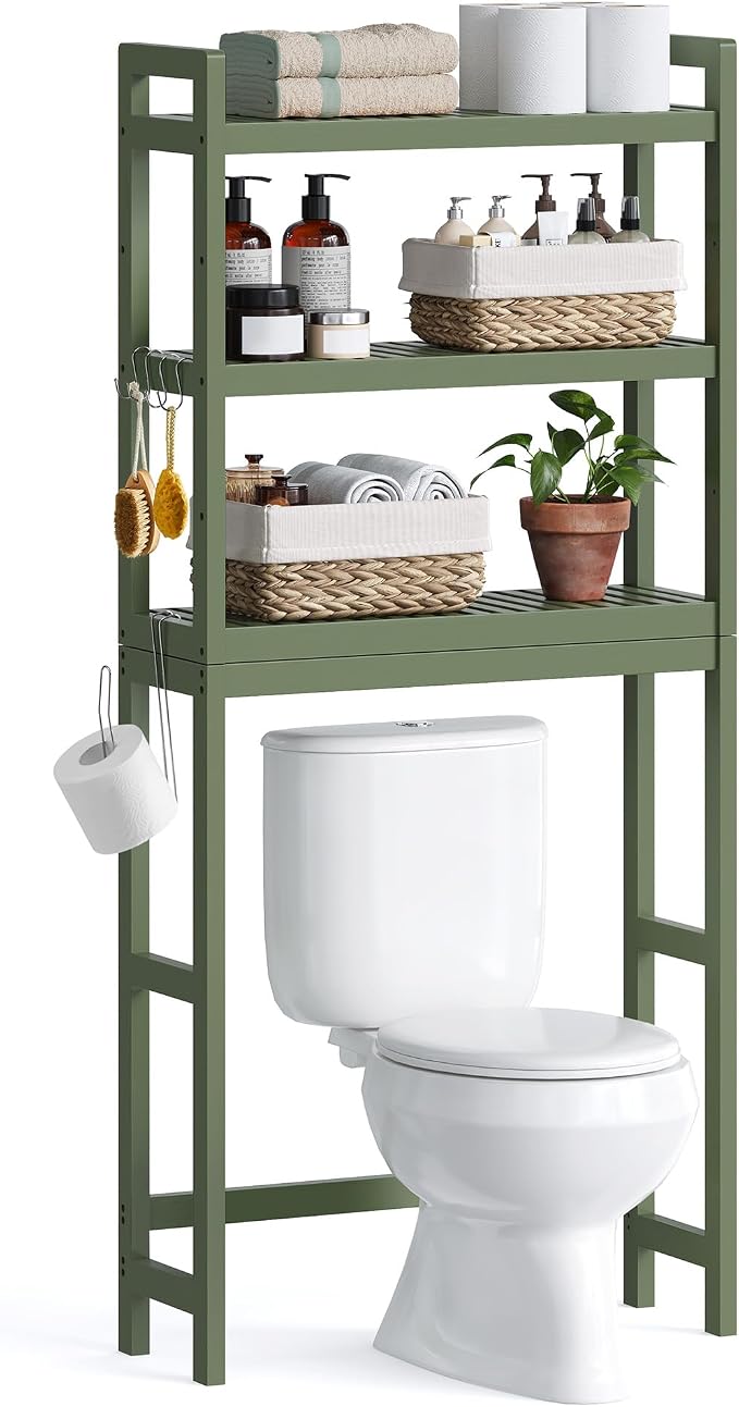 SONGMICS 3-Tier Bamboo Over The Toilet Storage, Adjustable Shelf, 66.9''H by Unknown