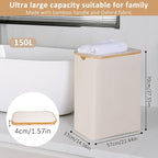 IEGrow Laundry Hamper with Lid,150L Laundry Basket with 2 Mesh Bags,Beige - Image 2