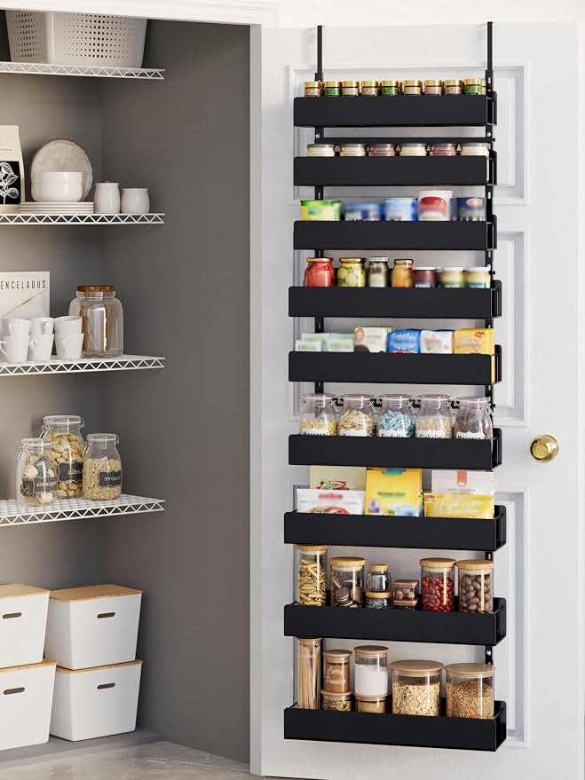 9-Tier Over Door Pantry Rack, Heavy Duty Metal Spice Organizer Shelf for Kitchen, Black by Unknown