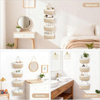 Over The Door Hanging Basket Storage 4-Tier Woven Wall Basket, Jute & White - Image 6