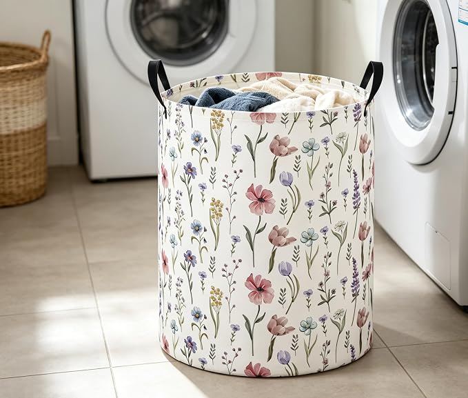 Baby Laundry Basket Baby Nursery Hamper Kids Laundry Basket Toy Storage Bin for Boys Room Decor Gift Baskets for Bedroom Bathroom(Flower) - Image 4