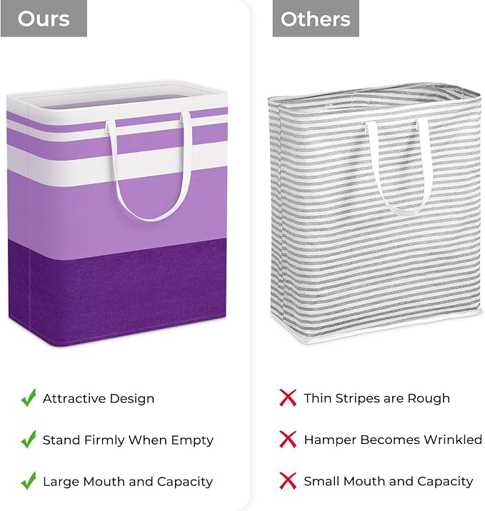 HomeHacks 2 Pack Laundry Baskets, Laundry Hampers Bags (Purple 100Lx2) | Waterproof, Freestanding, Collapsible Clothes Hamper with Reinforced Handles in Laundry Room, Dorm, Bathroom, Bedroom - Image 3