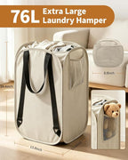 House Again 76L Laundry Backpack, 210D Oxford Heavy Duty Laundry Bag Backpack with Adjustable Shoulder Straps,Foldable Laundry Bag for College Dorm and Travel, Beige - Image 2