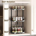 YATINEY 3-Tier Lazy Susan Organizer, Rotating Spice Rack, Spinning Organizer, Industrial Turntable Spice Rack Organizer for Cabinet, Kitchen Countertop, Pantry, Black SR23BK - Image 2