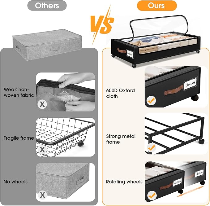Under Bed Storage with Wheels 2Pack Storage Containers with Clear Window | Under Bed Drawers Rolling Under Bed Storage for Clothes,Shoes, Blankets (30.71 x 16.93 x 6.69 in, Black) - Image 6