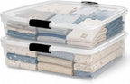 HOMZ 2-Pack Under Bed Storage, Clear Plastic Containers with Lids, 56 Quart, Gray Latch - Stackable Underbed Organizer Bins for Shoes, Bags, Clothes, and Towels by Homz