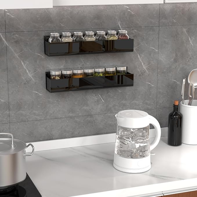 PMMASTO Adhesive Acrylic Spice Rack, Black- 2 Pack - Image 3