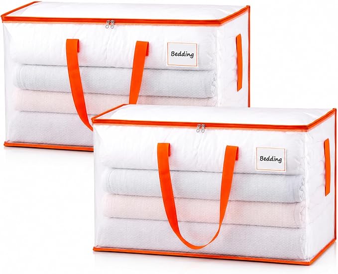 KYODOLED 2-Pack Clear Moving Bags Heavy Duty Extra Large, Storage Totes | Transparent, Reinforced Handles & Strong Zippers, Label Pocket, for College Dorm, Clothes, Bedding, Toys, Space-Saving by KYODOLED
