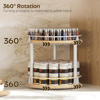 YATINEY Lazy Susan Organizer, Rotating Spice Rack, 2 Tier Spice Turntable Organizer, Industrial Turntable Spice Holder, for Kitchen Countertop, Compact and Versatile, White and Natural SR22WN - Image 2