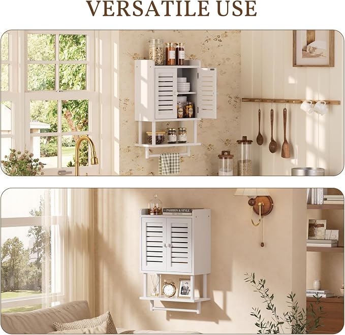 AmazerBath Bathroom Wall Cabinets, Bamboo Medicine Cabinets with Towel Bar, Hanging Over The Toilet Storage Cabinet with Adjustable Shelves, Organizer Cabinet for Small Spaces, 8.3x16.5x26.6 Inches - Image 8