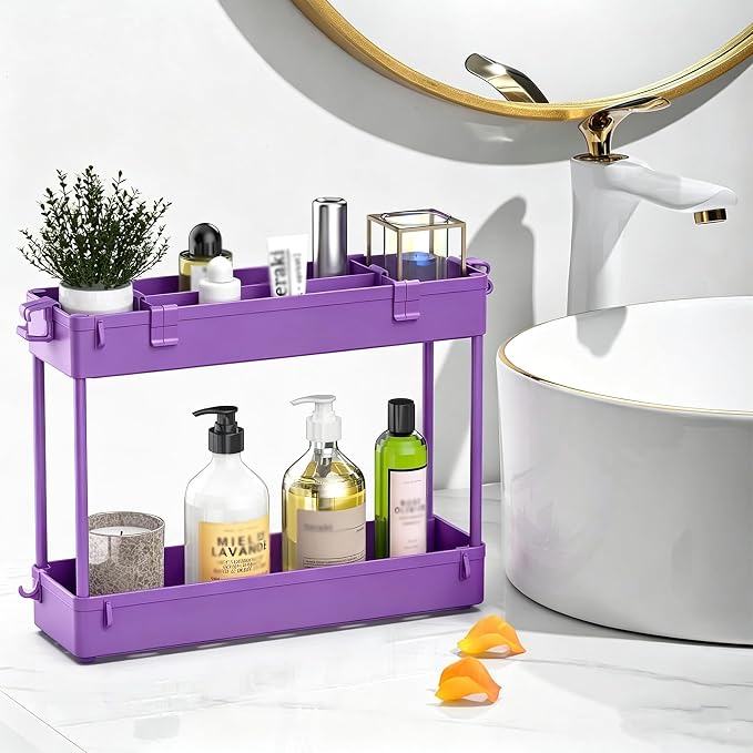 SPACELEAD Slim Storage Cart 3 Tier,Bathroom Organizer Rolling Utility,Mobile Shelving Unit Slide Out for Office, Kitchen, Laundry Room & Narrow Places,Purple - Image 5