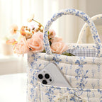 Quilted Fabric Car Storage Basket with Handles & Pocket, Foldable Laundry Hamper Boho Floral Print Organizer Bin for Home, Picnic, Office Nursery Cloth Toy 12"x10"x10" (Style E) - Image 8