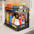 Under Sink Organizer, 2 Tier Under Sink Organizers and Storage, Adjustable Height, Slide out Metal Cabinet Organizers, Pull out Cabinet Storage Drawer Shelf for Kitchen Bathroom (Black, 1 Pack) by MIXESHOP