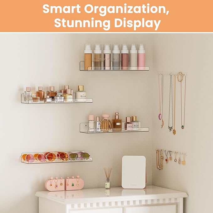 upsimples 4 Pcs 15" Acrylic Shelves for Wall Storage and Organizer, Clear - Image 4