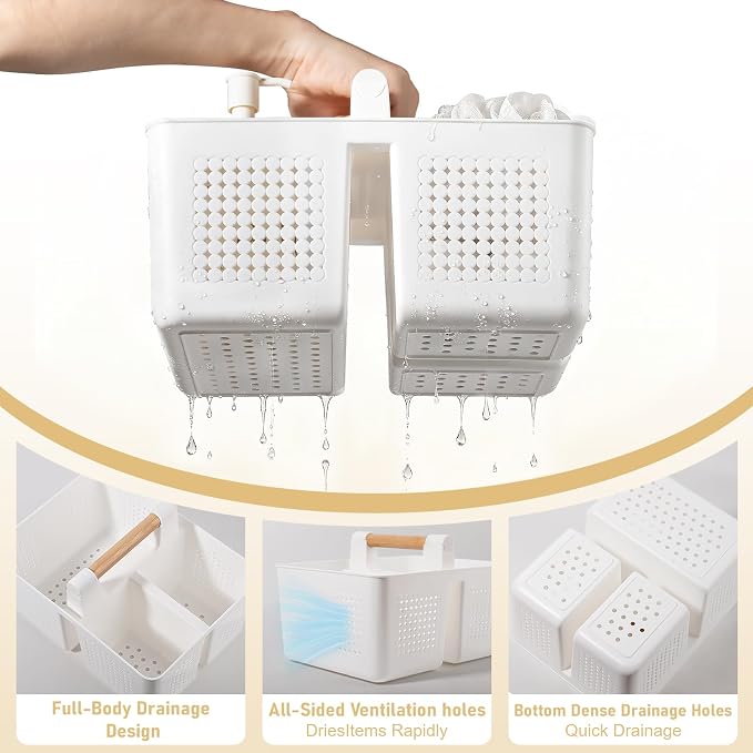 JiatuA Portable Shower Caddy Basket Plastic Caddy Organizer Small White - Image 3