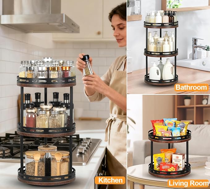 3 Tier Lazy Susan Organizer - 360° Rotating Spice Rack - Image 8