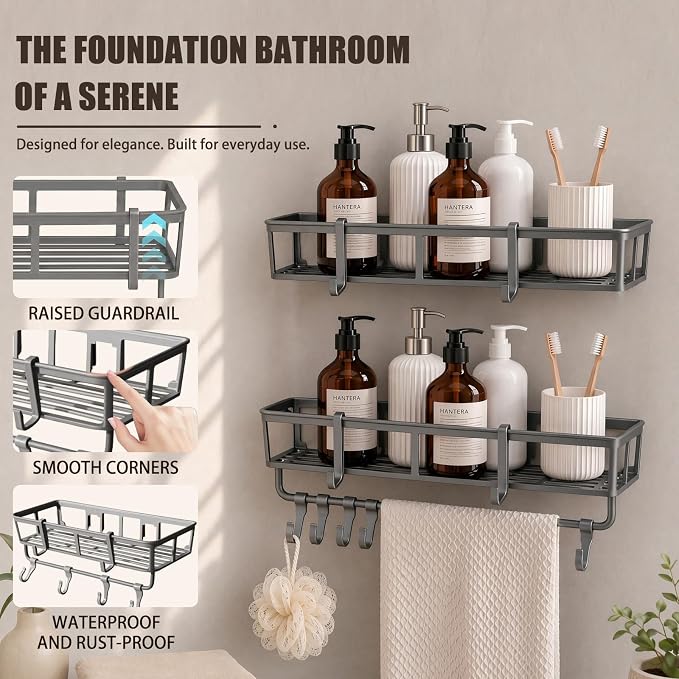 Shower Caddy Hanging 2 Pack, Rustproof Adhesive Corner Shower Shelves - Image 3