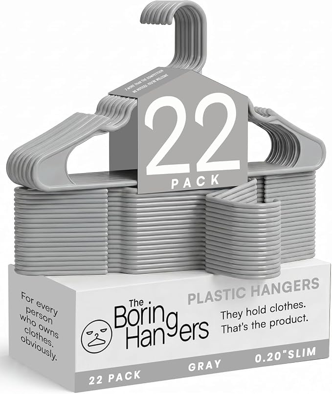 Gray Plastic Hangers 22 Pack - 10 lb Heavy Duty Grey Clothes Hangers for Closet - 0.20" Slim & Space Saving Closet Organizer Coat Hangers, New Apartment Essentials Wardrobe by TheBoringHangers