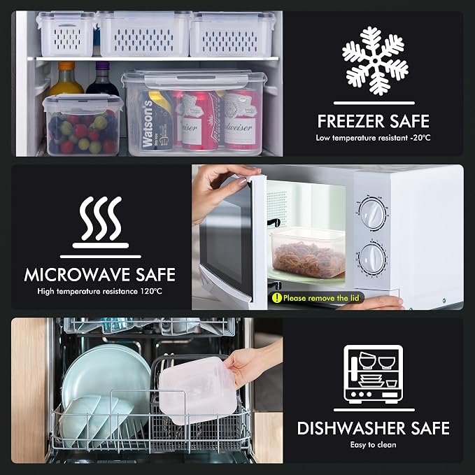 HOTEC 5-Pack Large Fruit Storage Container for Fridge Leak proof with Removable Colander, BPA Free Dishwasher & microwave safe Largest 4.15L - Image 6