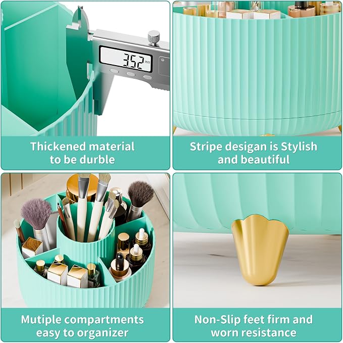 fanado 360° Rotate Makeup Brush Holder Organizer, Makeup Organizers Countertop, Makeup organization and Skincare Storage for Vanity, Desktop, Bathroom (Mint Green) - Image 5
