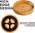 Wooden Lazy Susan Organizer for cabinet-12 Inch Bamboo Kitchen Turntable Organizer with Double Handles-Large Bamboo Lazy Susan for Table Top, Countertop, Cabinet, Pantry, Dining Table - Image 2